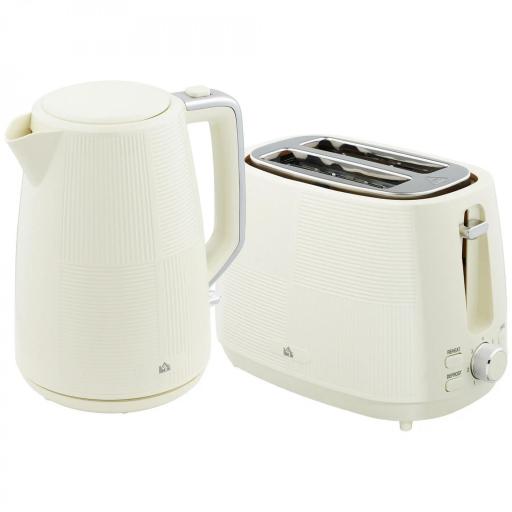 Juego de Hervidor de Agua Eléctrico 2200W 1,7L y Tostador Pan Ranura Ancha para 2 Rebanadas 3 Funciones Crema [2]