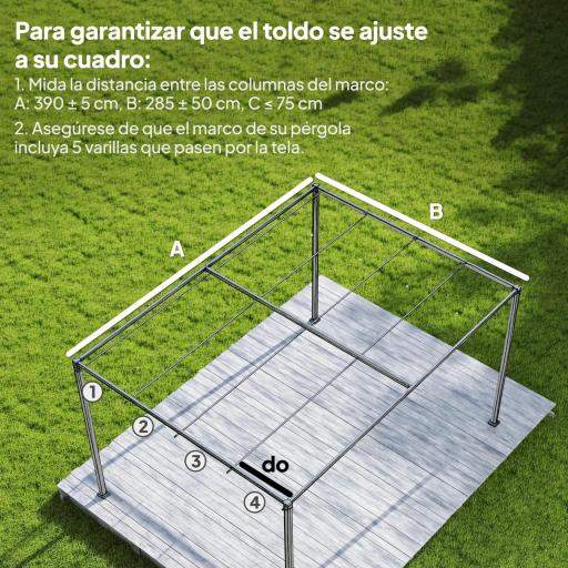Techo de Repuesto Retráctil 4x3,5 m para Marco de 4x3 m Toldo de Tela Solo para Cenador Jardín con 8 Orificios Crema [2]