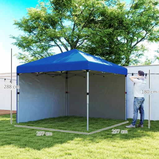 Carpa Plegable Pop-up 3x3 m con 2 Paredes Laterales Anti-UV Altura Ajustable Sacos de Arena y Bolsa de Transporte Azul [1]