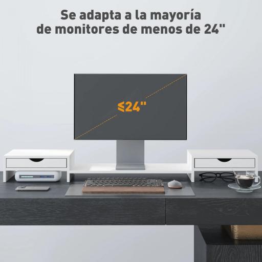 Elevador Monitor Ángulo y Longitud Ajustable con 2 Cajones para Portátil Computadora PC 60-116x22x12 cm Blanco [3]