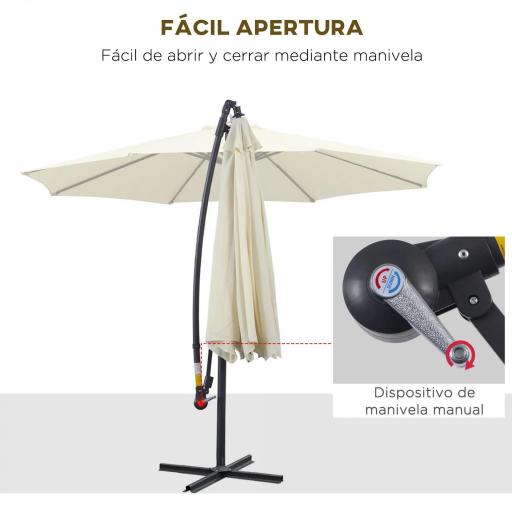 Sombrilla de Jardín Ø300x250 cm Parasol Excéntrico Inclinable con Manivela Base Cruzada y Soporte de Metal 8 Varillas para Terraza Exterior Balcón Beige [6]