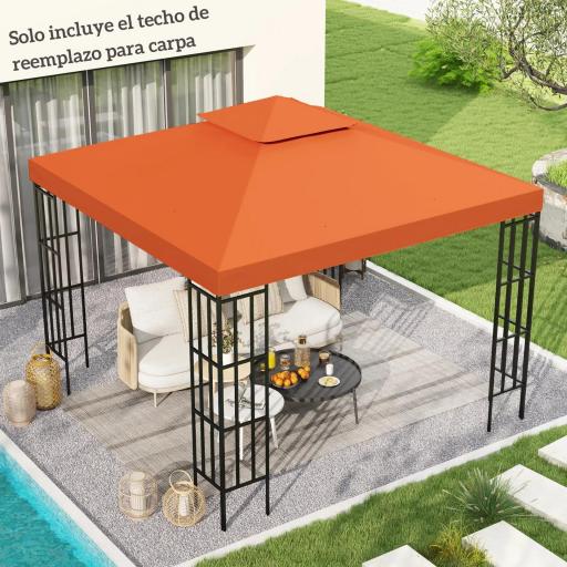 Techo de Repuesto para Cenador, 3x3 m, Cubierta de Repuesto con Techo Doble, 8 Orificios de Drenaje y Protección UV, SOLO Toldo de Recambio para Pabellón Gazebo, Rojo [1]