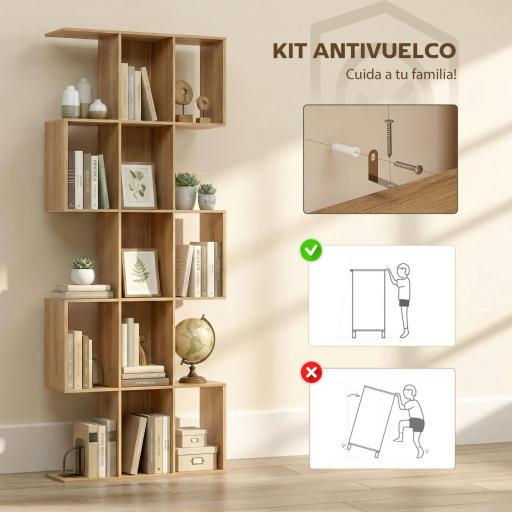 Librería en Forma de S de 5 Niveles para Salón Dormitorio Estudio Oficina 80x24x200 cm Roble [4]