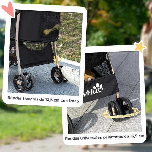 Carrito para Perros Pequeños 3 en 1 con Vagón Desmontable Cesta de Almacenaje Correas de Seguridad y Cojín Negro [5]