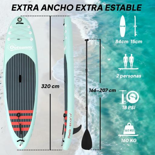 Tabla de Paddle Surf Hinchable 320 cm, con Superficie Antideslizante Remo de Aluminio Ajustable Quilla Bomba y Mochila [1]
