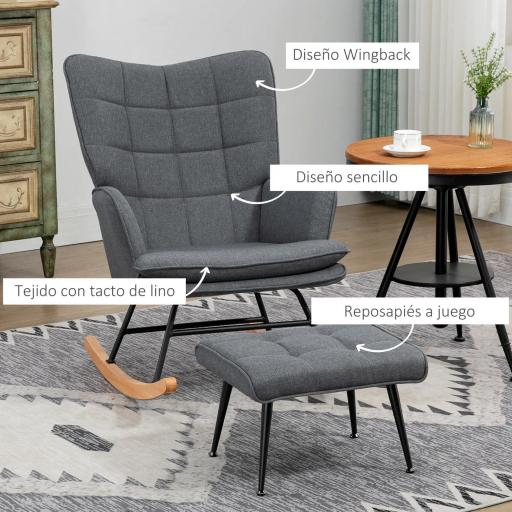 Silla Mecedora con Reposapiés Cojín Acolchado y Antivuelco Carga 130 kg 64x89x90 cm Gris [5]