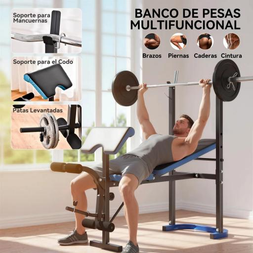 Banco de Musculación Banco de Pesas con Soporte para Barra y Respaldo Ajustable para Entrenamiento en Casa Gimnasio Azul [3]