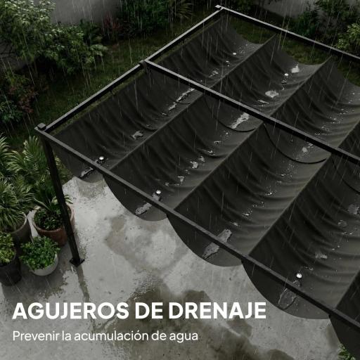 Pérgola de Jardín 4x3 m con Techo Retráctil 2 Paneles de Privacidad UPF50+ Cenador de Jardín para Patio Exterior Gris [6]
