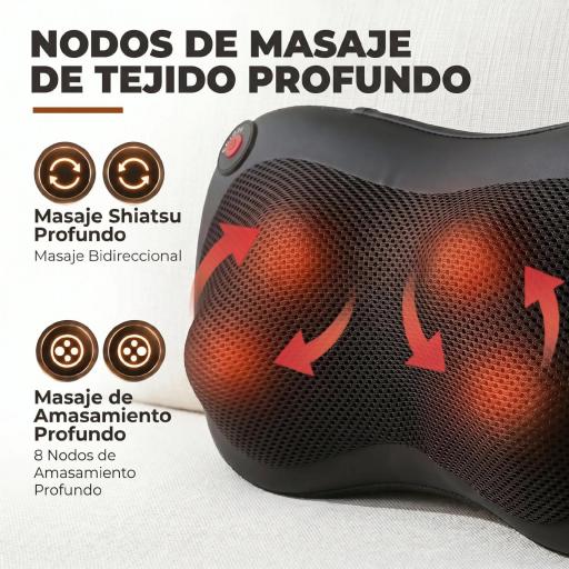 Cojín de Masaje Shiatsu con Calor y 4 Nodos Amasado Giratorio 3D Alivio de la Fatiga Muscular Negro [3]