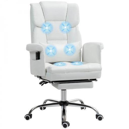 Silla de Oficina con 6 Puntos de Masaje Reposapiés Retráctil Altura Ajustable Control Remoto y Soporte Lumbar Blanco [9]