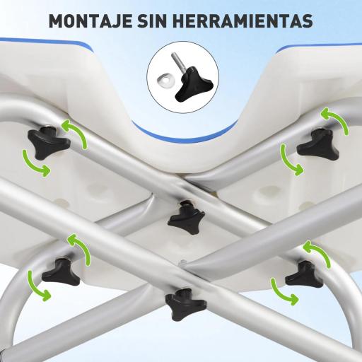 Silla de Ducha Antideslizante con Barra de Agarre con Ventosas Altura Regulable y Asiento en Forma de U Azul [1]