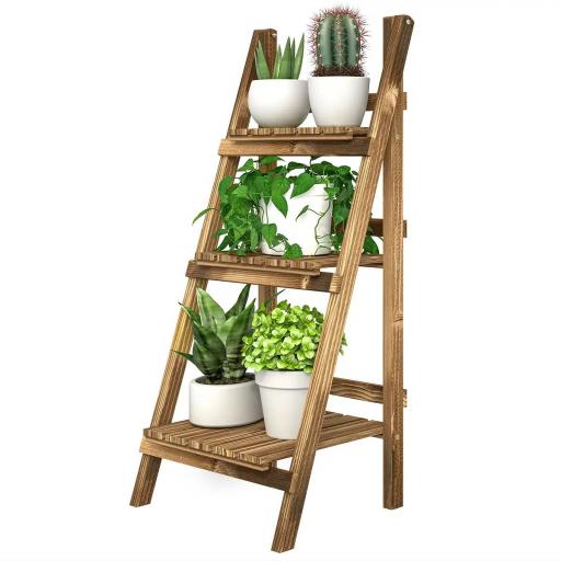 Soporte para Plantas de Madera de 3 Niveles Estantería para Plantas Plegable Soporte para Macetas 40x37x93 cm Natural [7]
