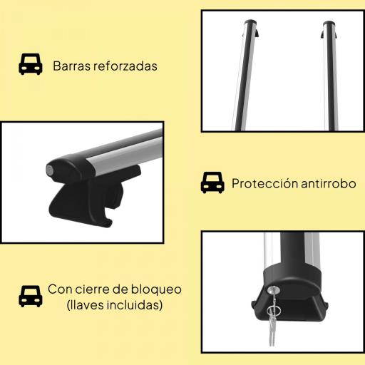 Barras de Techo Universales para Vehículos de Aluminio Bacas Portaequipajes Coche Automóvil Baca para Coche Universales con Cerradura Carga 75 kg 123,5 cm Plata [4]