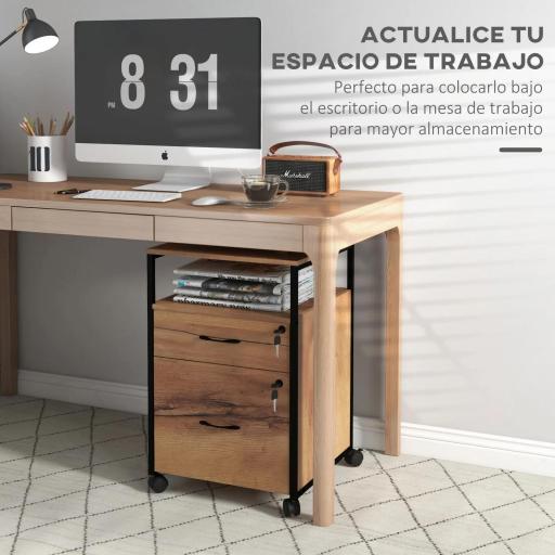 Cajonera de Oficina Cajonera para Escritorio con Ruedas Archivador para Tamaño Carta A4 44x40x66,5 cm Marrón Rústico [2]