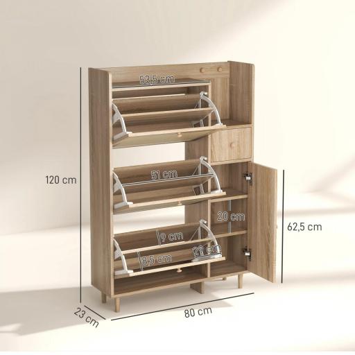 Zapatero con 3 Cajones Abatibles con Frentes de Ratán Cajón y Armario para Decoraciones y Llaves 80x23x120 cm Roble [1]