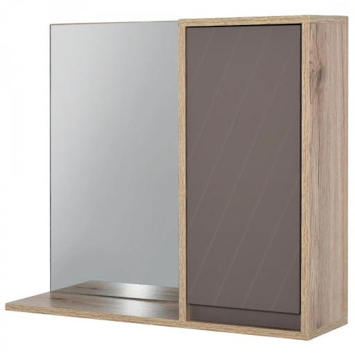 Armario de Baño con Espejo Mueble Auxiliar Montado en Pared con 1 Puerta y Estante Ajustable Estilo Moderno 57x14,2x49,2 cm Roble y Gris [9]