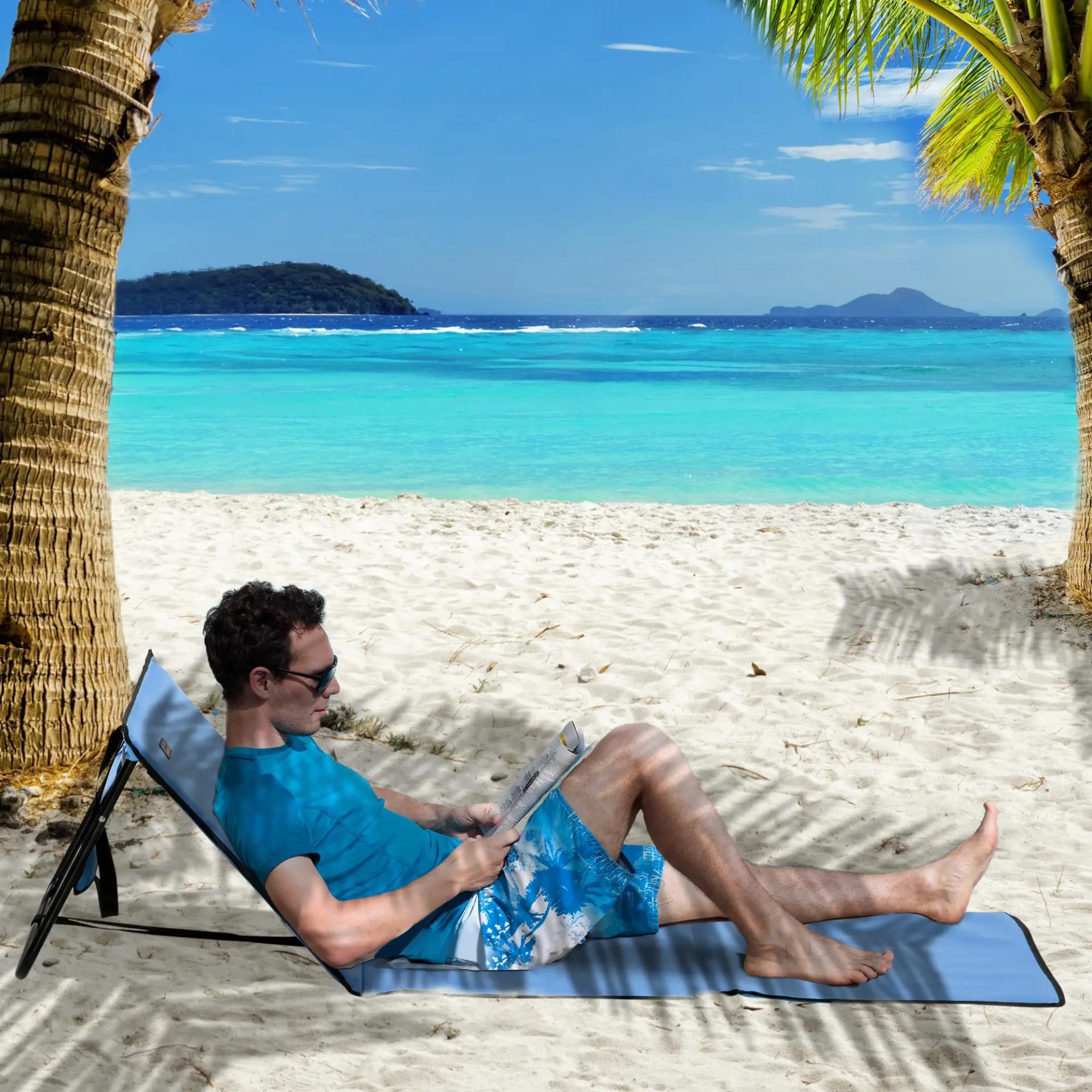 Conjunto de 2 Esterillas de Playa Plegable con Respaldo Reclinable y Bolsa de Transporte 142x51x40 cm Azul