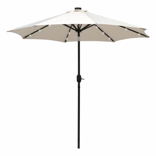 Parasol de Terraza Ø268x238 cm con 24 Luces LED Solar Mecanismo de Inclinación Manivela y Poste Desmontable Crema [8]