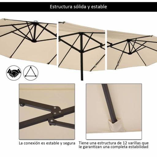 Sombrilla Doble para Jardín 460x270x240 cm Parasol Anti UV con Manivela para Exterior Patio Terraza Piscina Color Beige [3]