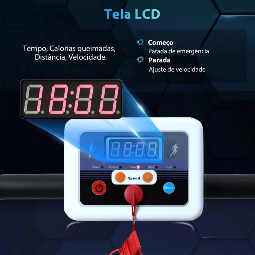 Cinta de Andar Plegable Cinta de Correr Eléctrica Velocidad de 1-10km/h con Pantalla LCD y Carga Máx. 110 kg para Fitness Hogar Oficina 125x61x118 cm Blanco y Negro [4]