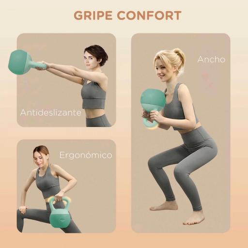 Pesa Rusa 8 kg Kettlebell Relleno de Arena Metálica y Mango Antideslizante para Entrenamiento en Casa 19x19x28 cm Verde [3]