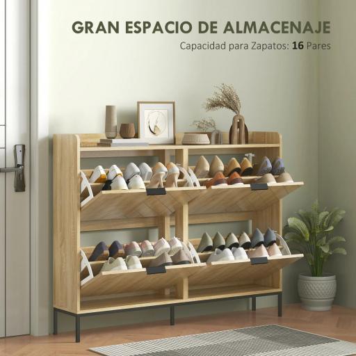 Zapatero Estrecho con 4 Cajones Abatibles y Superficie Elevada para 16 Pares de Zapatos para Espacios Reducidos Roble [2]