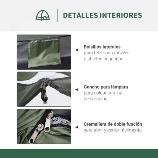 Tienda de Camping Plegable con 2 Ventanas de Malla Bolsa de Transporte y Marco de Fibra de Vidrio 206x152x110 cm Verde [3]