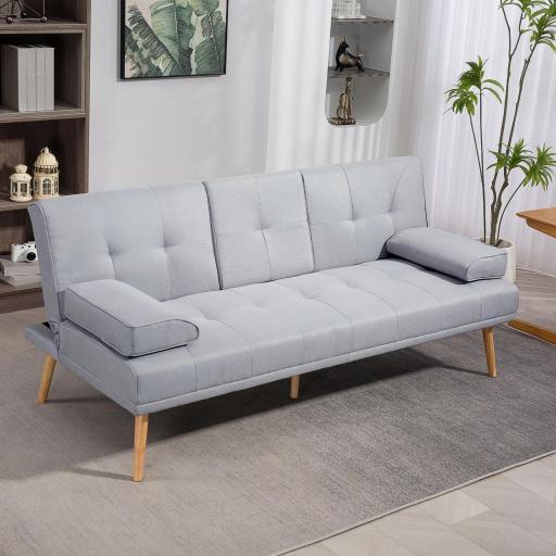Sofá Cama 3 Plazas con Respaldo Ajustable de 3 Niveles Reposabrazos Desmontable 181x77x78 cm Gris Claro