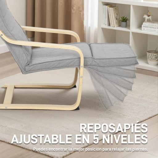 Sillón de Salón con Reposapiés Ajustable Butaca Tapizada en Lino Sintético para Oficina Dormitorio 66,5x94x100cm Gris [7]