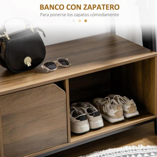 Perchero con Zapatero y Banco Mueble Recibidor con 5 Ganchos para Pasillo Entrada 84x40x169 cm Marrón Rústico [7]