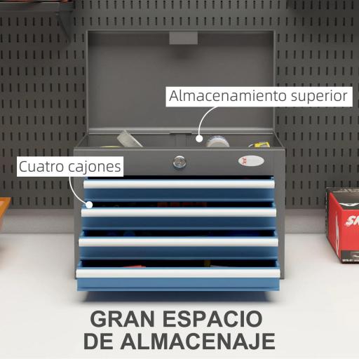 Caja de Herramientas Metálica con Cerradura 4 Cajones y Bandeja Superior Asa Lateral 20Kg Capacidad 45x24,5x32,5 cm Gris [6]