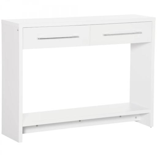 Mueble Recibidor de Entrada Mesa Consola con 2 Cajones y Estante para Pasillo Salón 101,6x28x76,2 cm Blanco [8]