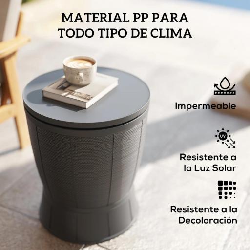 Mesa Nevera para Exterior 41 L 3 en 1 Cool Bar Mesa Auxiliar con Altura Ajustable Cubo de Hielo Tapa Elevable Gris [5]