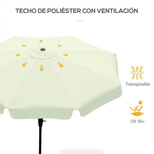 Parasol de Jardín de Aluminio Ø266x248,5 cm con Ángulo Ajustable Protección UV50+ Techo de Ventilación y Manivela Beige [3]