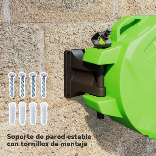 Carrete para Manguera 15M+1,5M Soporte Mural Portamanguera Roll-up Automático Giratorio 180° con Pistola de Pulverización Gran Alcance Base de Pared Conector de Manguera para Jardín Terraza [4]