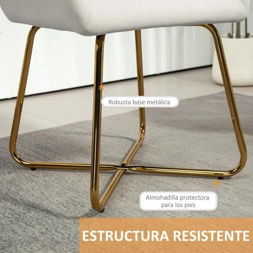 Sillón de Salón Tapizado en Terciopelo con Asiento Acolchado Base Metálica Cruzada Crema [5]