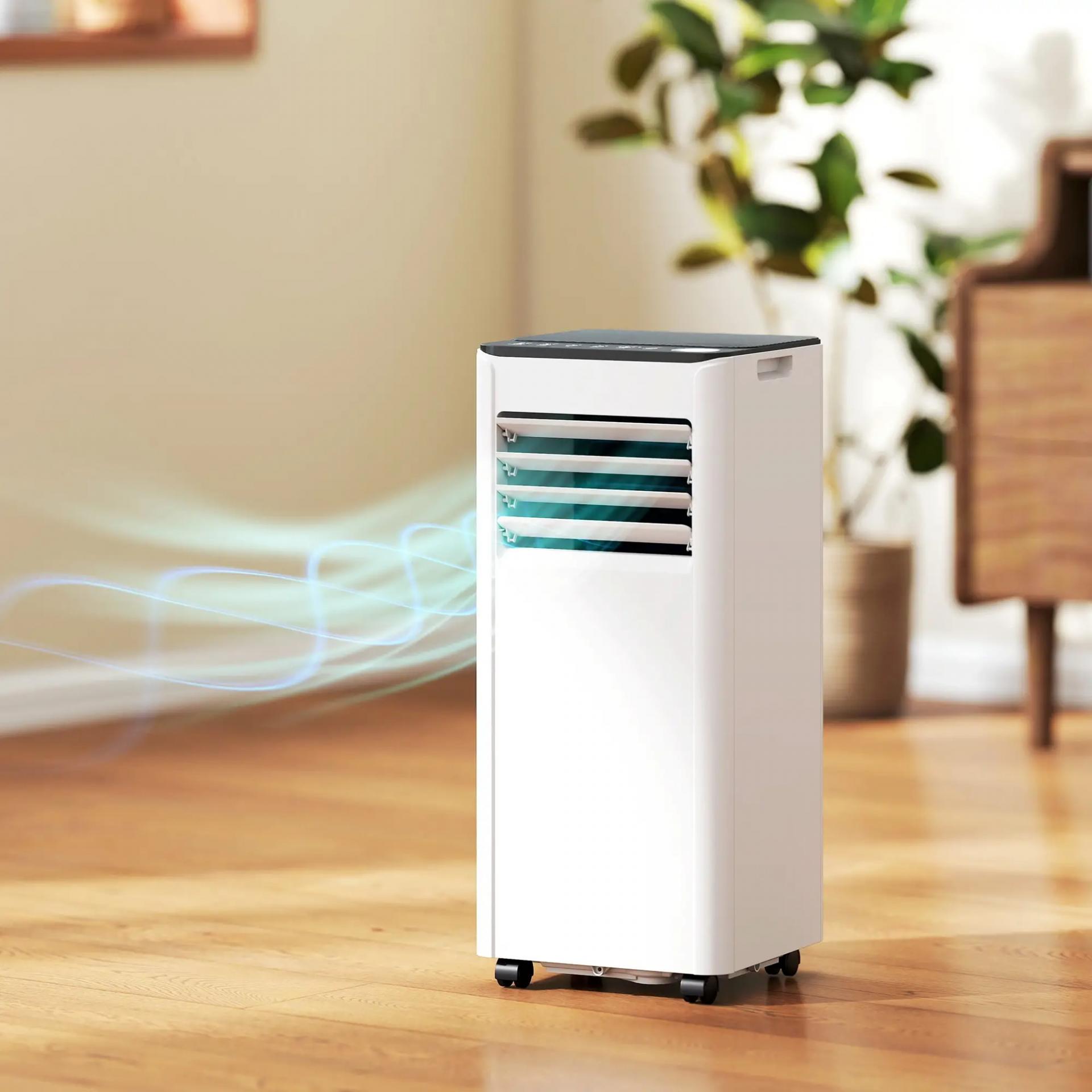 Aire Acondicionado Portátil 7000 BTU 4 en 1 Enfriamiento Deshumidificador Ventilador Temporizador para 26 m² Blanco