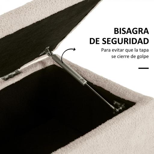 Banco de Pie de Cama Baúl de Almacenaje para Dormitorio con Tapa Abatible y Patas de Madera 95x38x45 cm Crema [7]