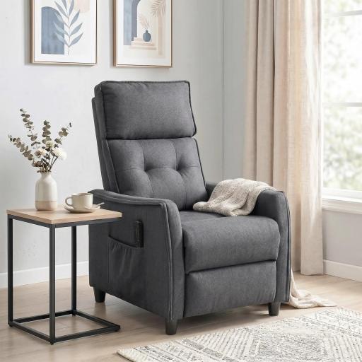 Sillón de Masaje Reclinable con Reposapiés 2 Zonas de Masaje Asiento de Muelles Bolsillos Tapizado en Lino Gris [2]