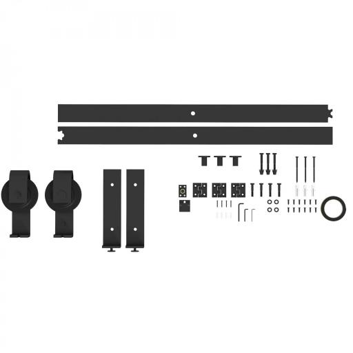 4FT/122CM Herrajes para Puerta Corredera Plegable para 2 Puertas con Riel para Granero Negro [8]