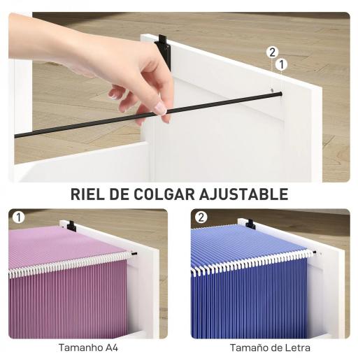 Mueble Archivador con 3 Cajones Cajonera para Escritorio con Rieles Colgantes Ajustables para A4 y Carta Blanco [4]