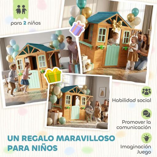 Casita Infantil Exterior e Interior de Madera con Barra de Snack Maceteros Pizarra Ventanas Tela para Tiro y 4 Pelotas [3]