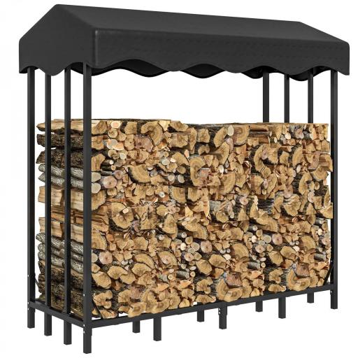 Leñero con Cubierta Soporte para Leña para Exterior con Estructura Reforzada Impermeable 143x70x145 cm Negro [6]