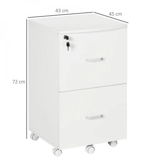 Cajonera de Oficina Mueble Auxiliar con 2 Cajones Cierre con Llave para Estudio Despacho 43x45x72 cm Blanco [1]