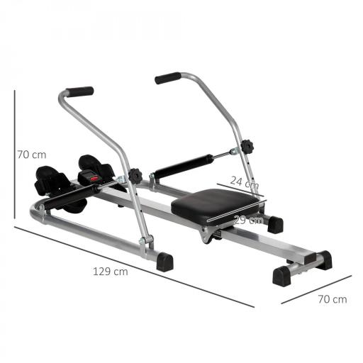 Máquina de Remo Hidráulico Plegable con 3 Niveles de Resistencia Monitor Digital y Pedal Antideslizante para Fitness en Casa Acero 129x70x70 cm Negro y Plata [1]