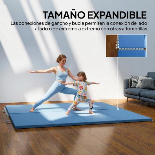 Colchoneta Gimnasia Plegable de Grosor 5 cm con Asas de Transporte para Yoga Aeróbic 240x120x5 cm Azul Claro [7]