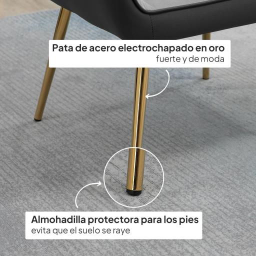 Silla de Cuero Sintético y Terciopelo con Respaldo a Rayas Patas Doradas y Asiento Acolchado para Salón Dormitorio Gris [4]