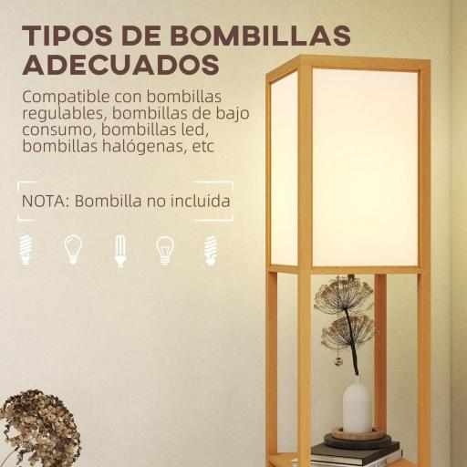Lámpara de Pie con Estantes de Almacenaje Bombilla E27 para Salón Dormitorio Oficina Natural [3]