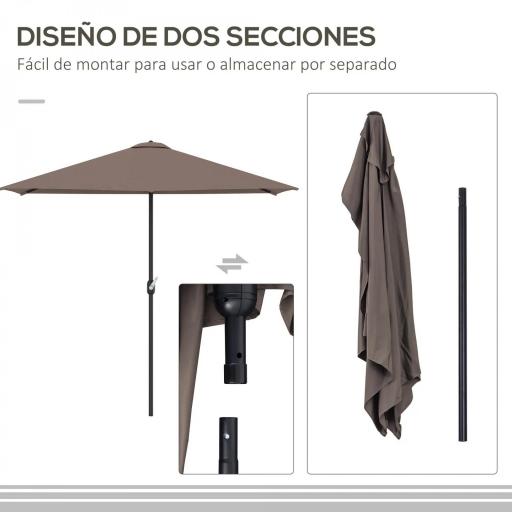 Sombrilla 269x138x236 cm Parasol de Jardín con Manivela y Forma Semicircular Tela Poliéster 180 g/m² para Exterior Terraza Patio Piscina Café [5]