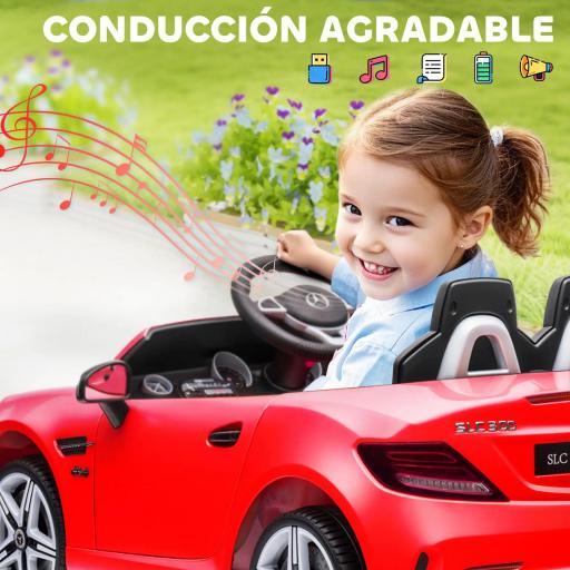 Coche Eléctrico para Niños de +3 Años Mercedes SLC 300 con Batería 12V Mando a Distancia Faros LED Bocina Música Rojo [5]